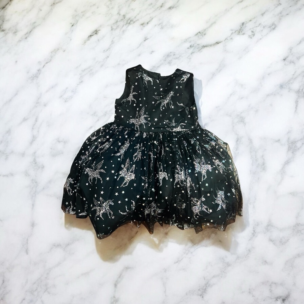 Pastourelle Black and Metallic Pastel Starry Unicorn Kids Formal Dress